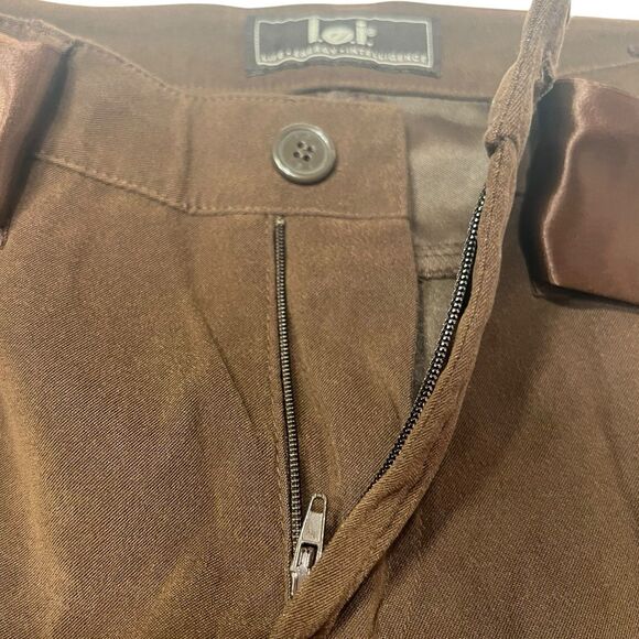 l.e.i. Brown Flare Pants Satin Belt Size 9 Y2K Vintage Fall Layering Retro - Picture 8 of 11